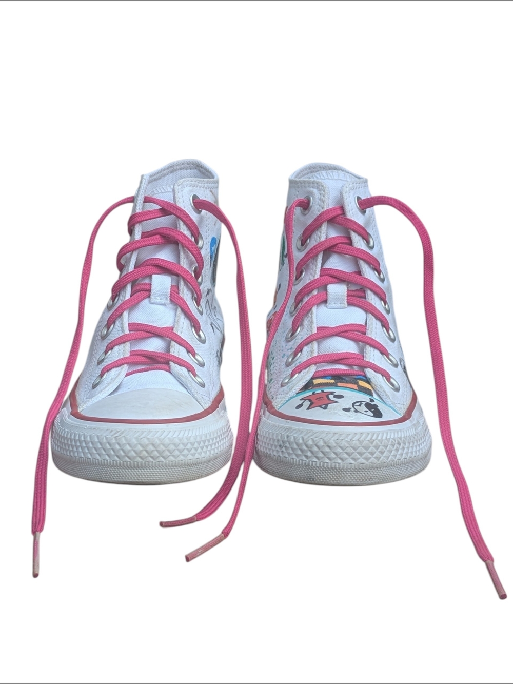 Converse All Star Women's 5.5 High-Top Sneakers White w/ Pink Laces Hand Painted - Picture 5 of 10